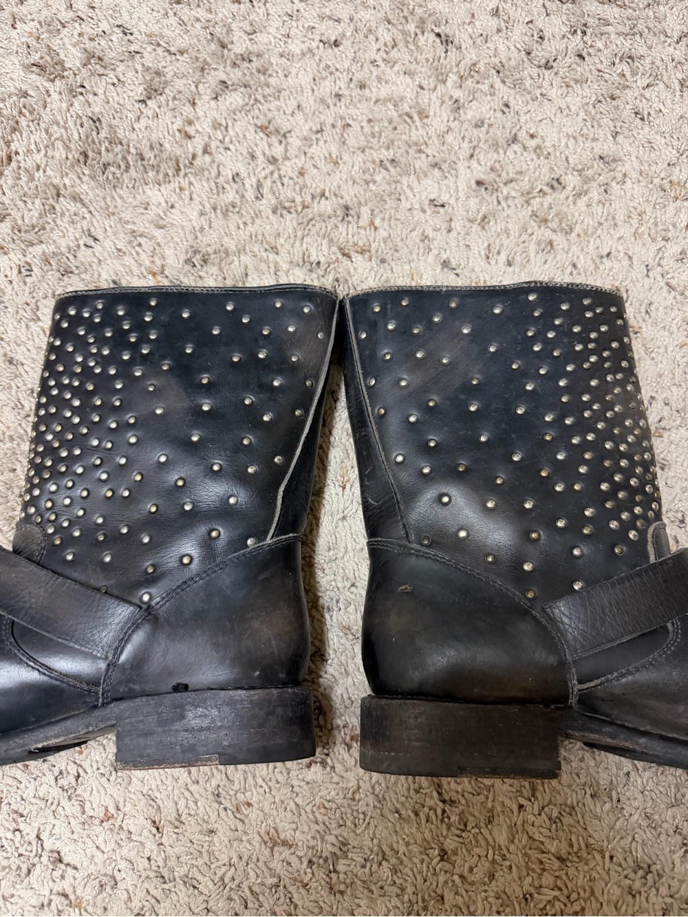 Frye Black Leather Studded Skull Boots - Picture 6 of 9